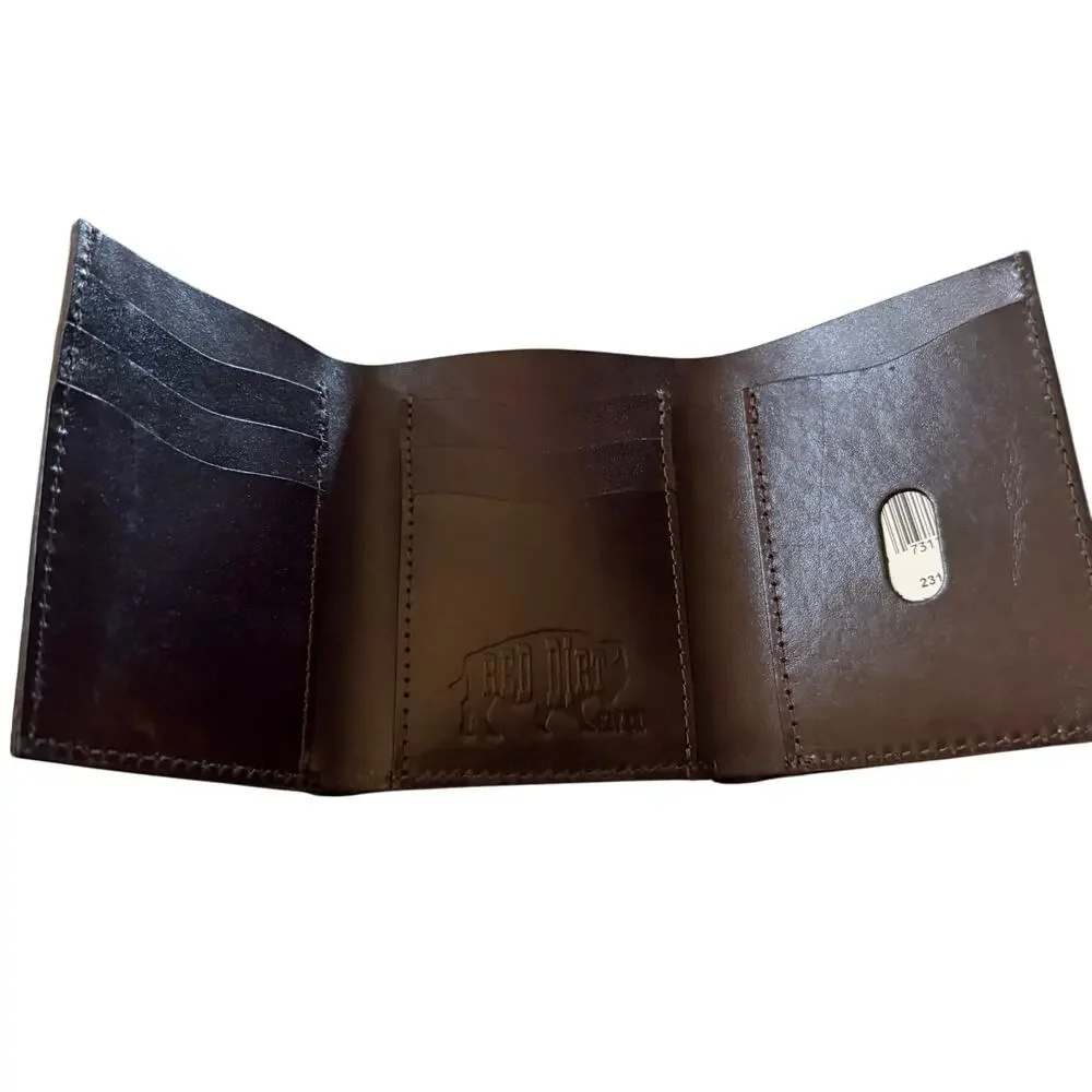 Red Dirt Hat Company Southwest Pattern Brown Leather Men's Trifold Wallet, NWT